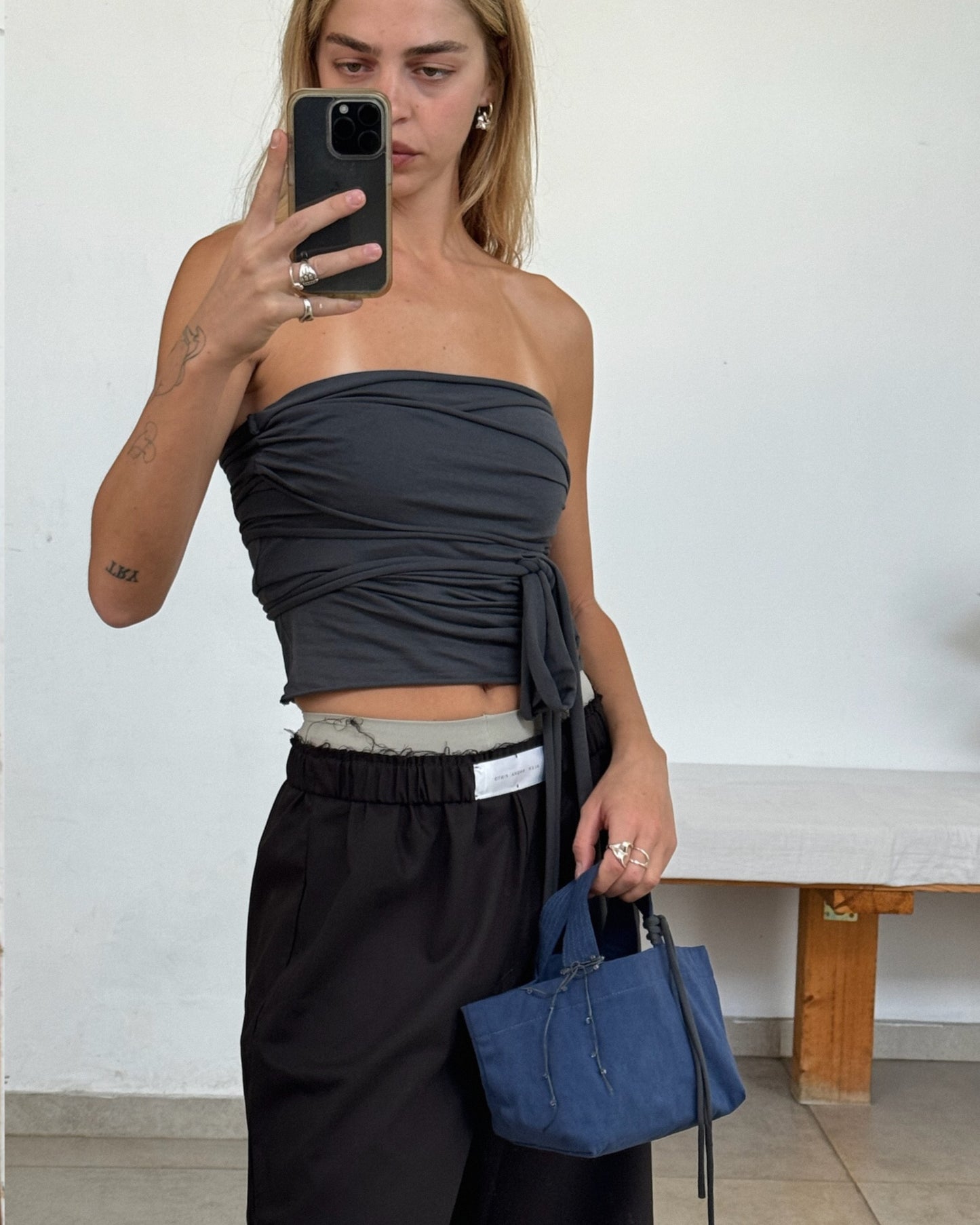 TUBE TIES TOP \ Charcoal grey